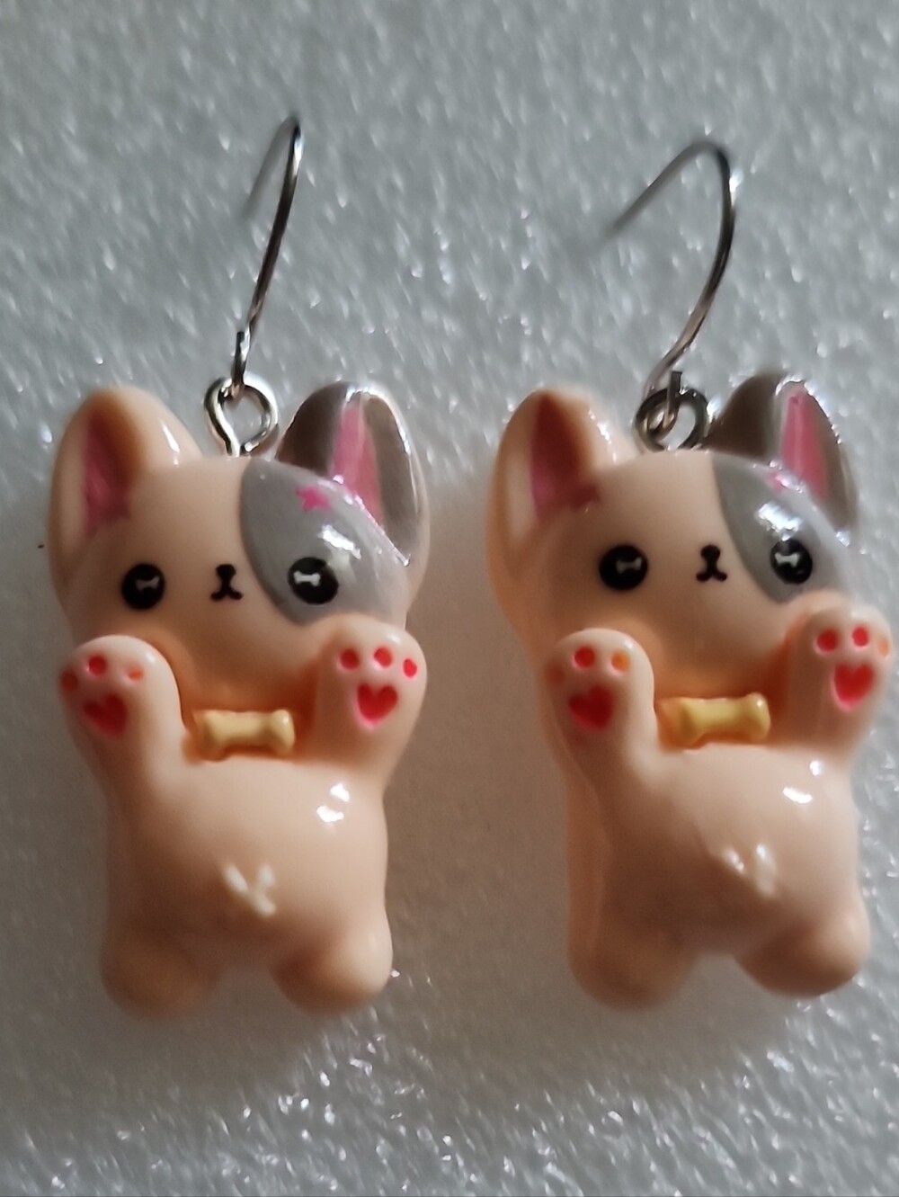 Hand Crafted Peach & Gray Critter Dangle Earrings with Pink Accents